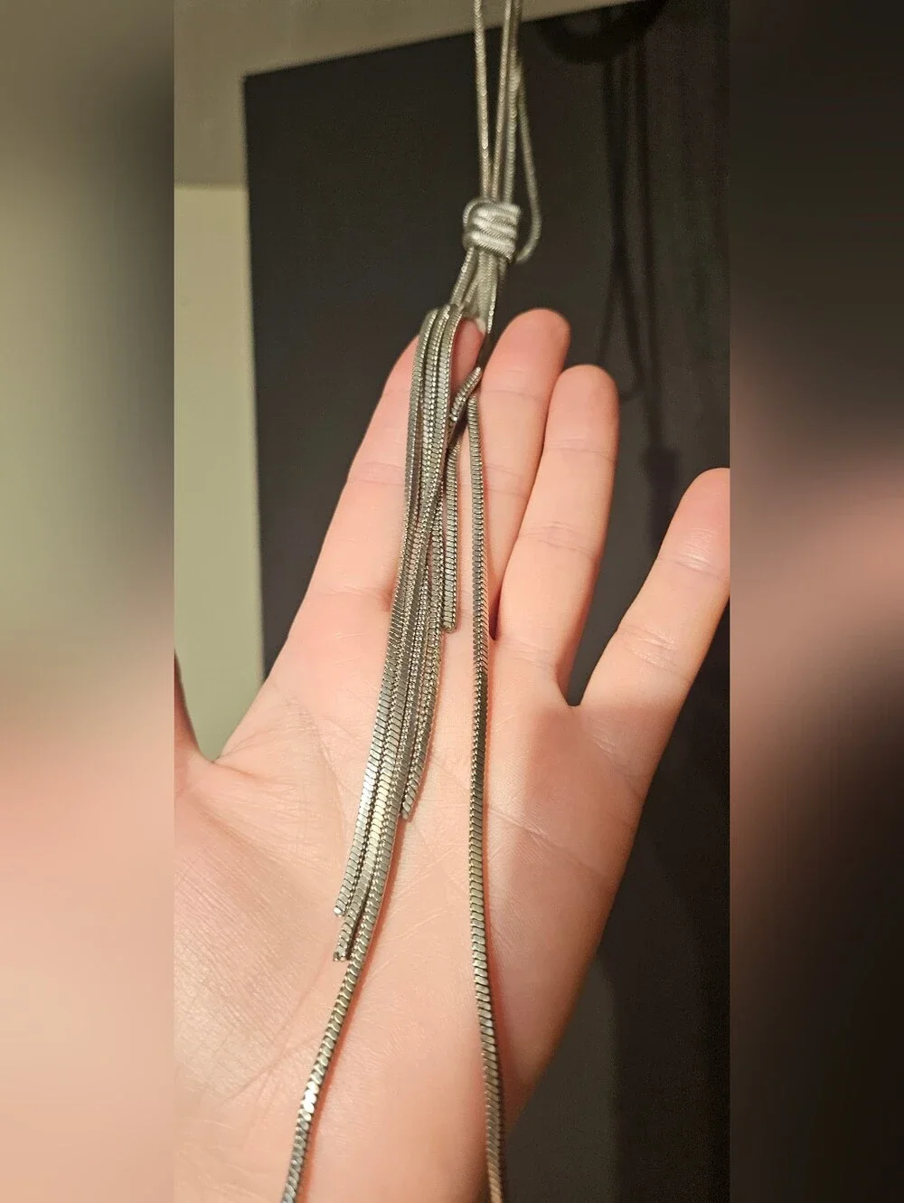 Silver Tassel Pendant Necklace with Matching Stackable Snake Bangle Set